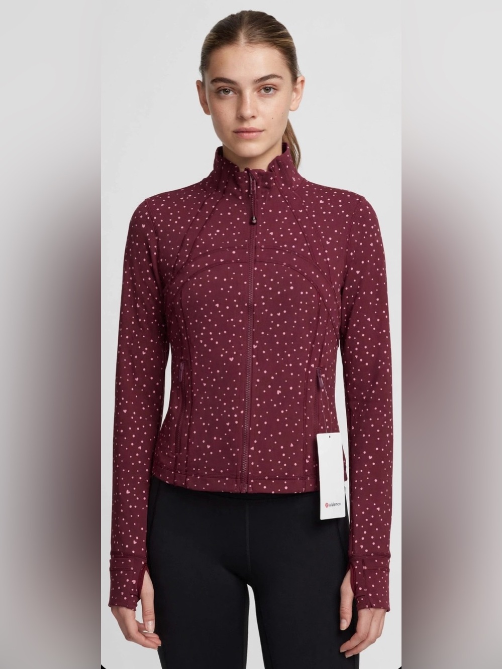 Lululemon NWT Define Cropped Nulu Fill Zip Jacket Heart Scatter Dot Print Size 8